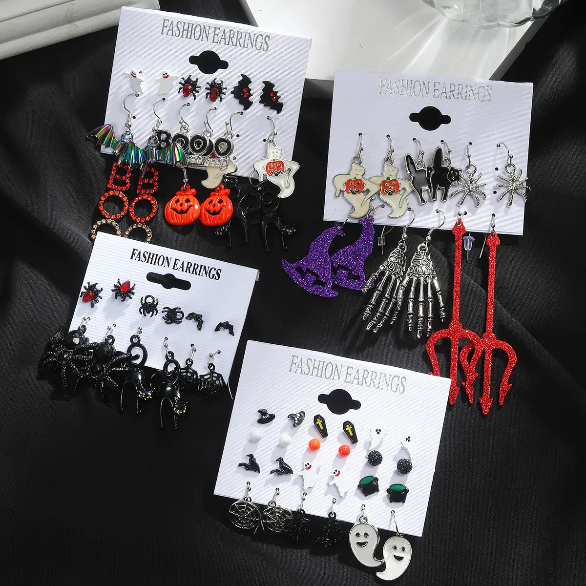 1 Set Hip-Hop Funny Halloween Pattern Pumpkin Spider Web Plating Alloy Drop Earrings Ear Studs