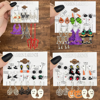 1 Set Hip-Hop Funny Halloween Pattern Pumpkin Spider Web Plating Alloy Drop Earrings Ear Studs