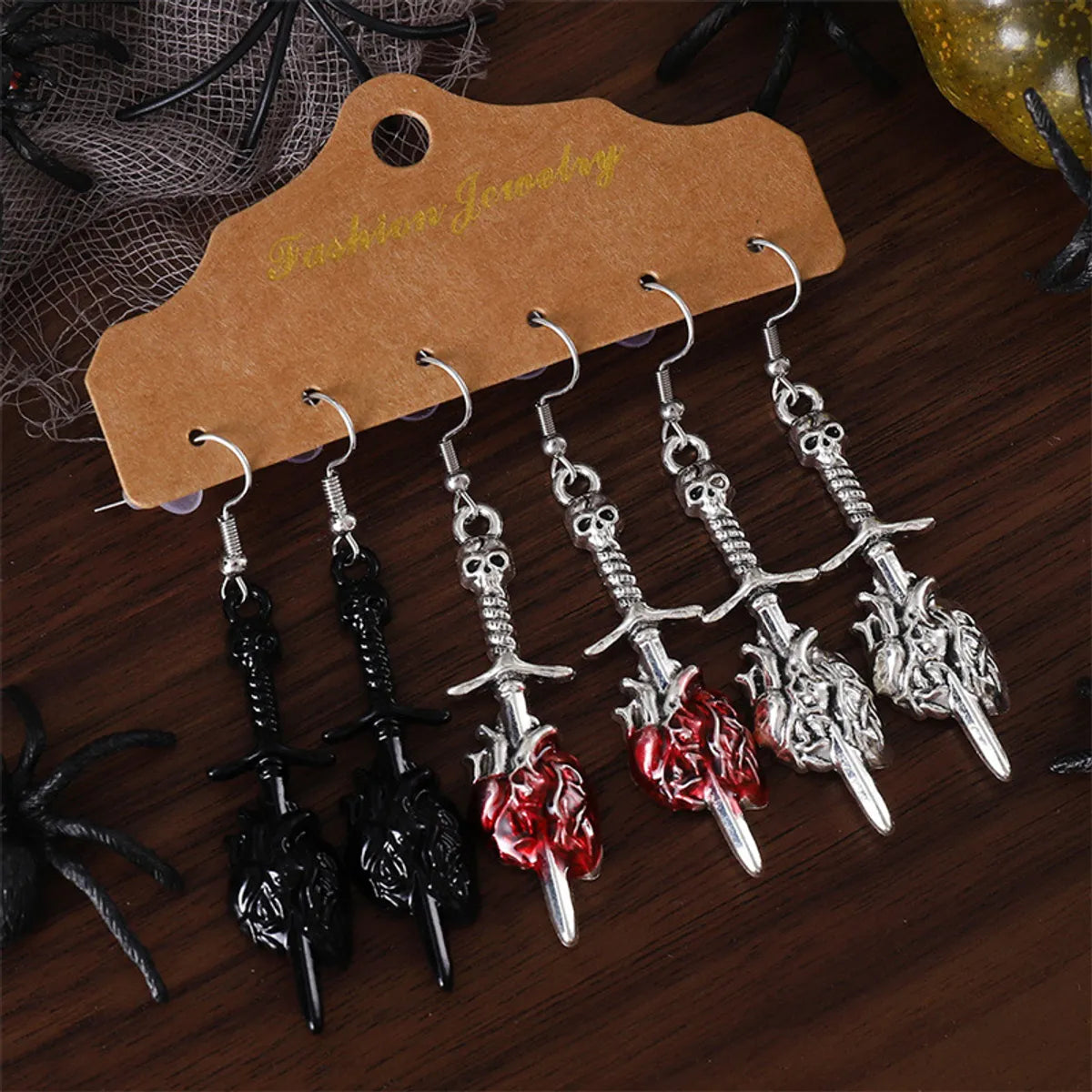 1 Set Hip-Hop Retro Geometric Skull Plating Zinc Alloy Drop Earrings