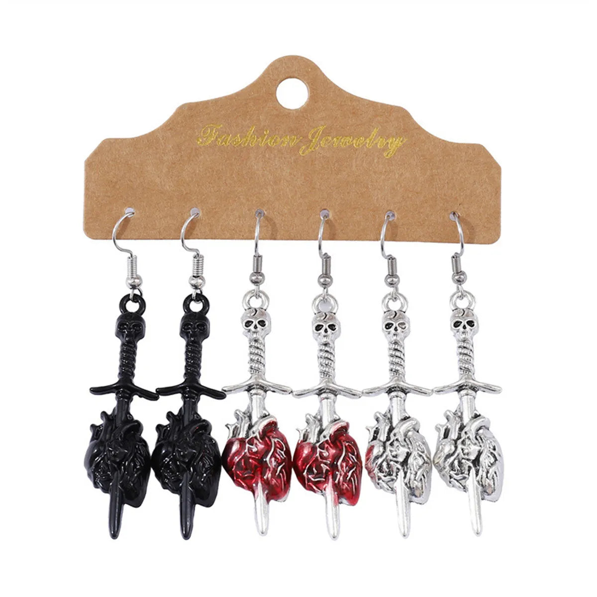 1 Set Hip-Hop Retro Geometric Skull Plating Zinc Alloy Drop Earrings