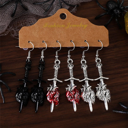 1 Set Hip-Hop Retro Geometric Skull Plating Zinc Alloy Drop Earrings