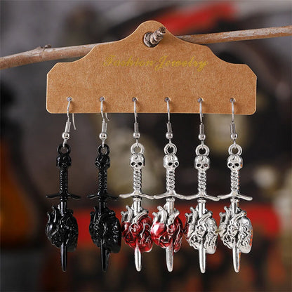 1 Set Hip-Hop Retro Geometric Skull Plating Zinc Alloy Drop Earrings