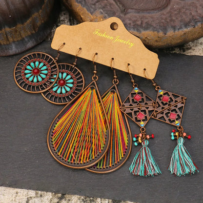 1 Set Hip-Hop Retro Water Droplets Tassel Alloy Drop Earrings