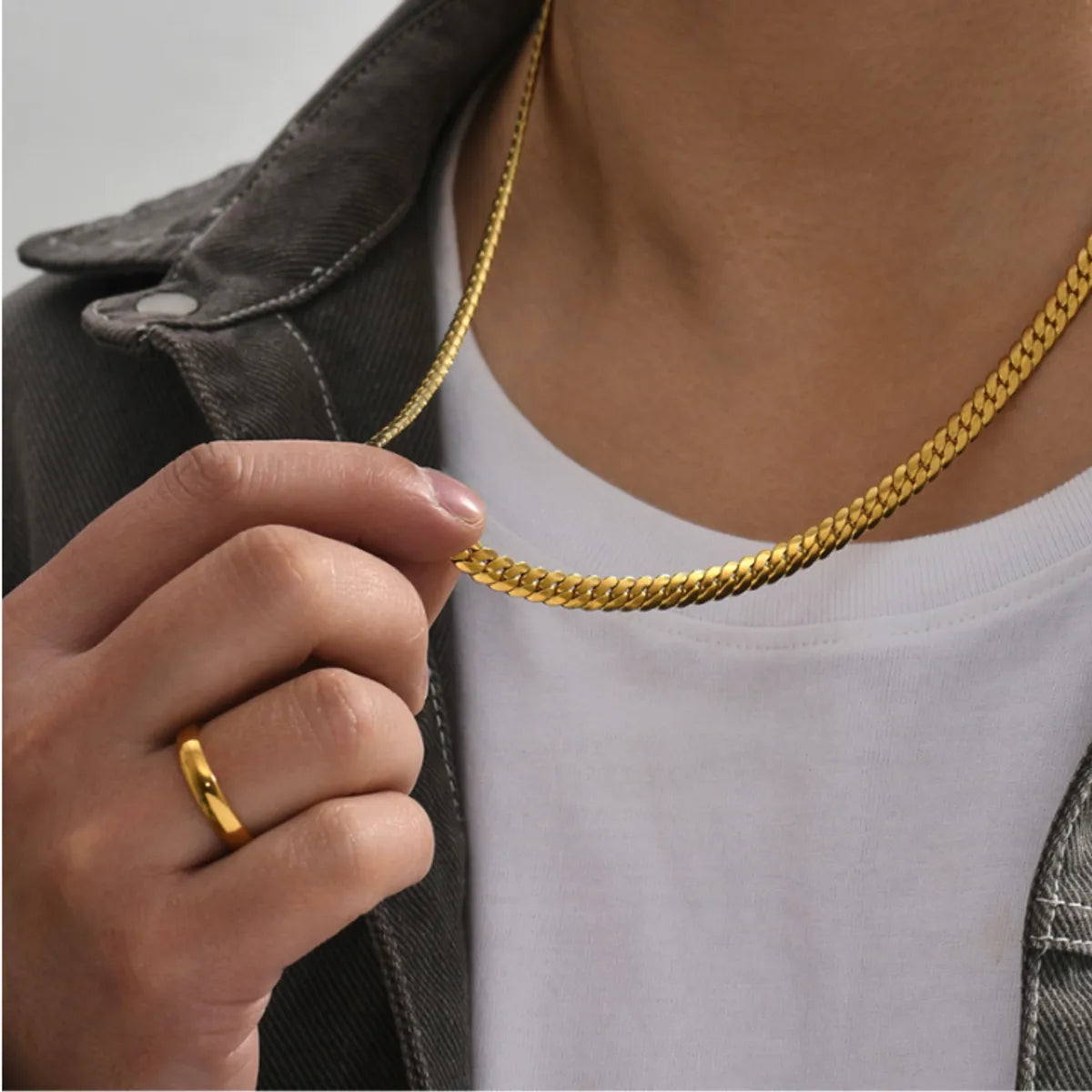 1 Set Hip-hop Solid Color Stainless Steel Jewelry Set