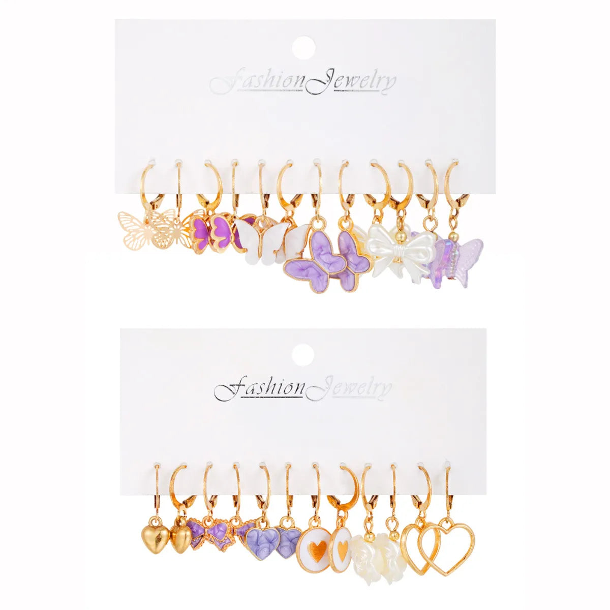 1 Set IG Style Cute Heart Shape Butterfly Enamel Inlay Alloy Resin Shell Drop Earrings