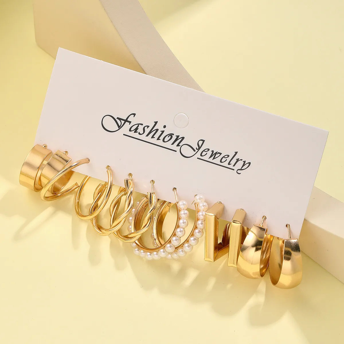 1 Set IG Style Cute Simple Style Geometric Inlay Alloy Pearl Earrings