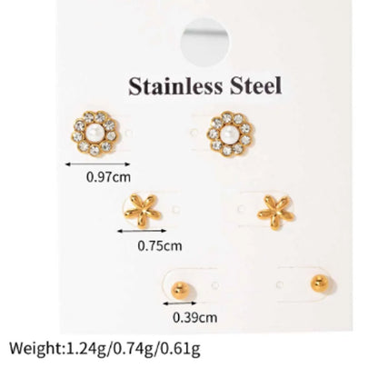 1 Set IG Style Flower 316 Stainless Steel  18K Gold Plated Ear Studs