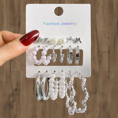 1 Set IG Style Geometric Plating Inlay Alloy Artificial Pearls Rhinestones Earrings