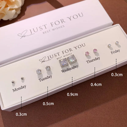 1 Set IG Style Lady Modern Style Geometric Round Square Inlay Artificial Crystal Copper Zircon 14K Gold Plated Silver Plated Ear Studs