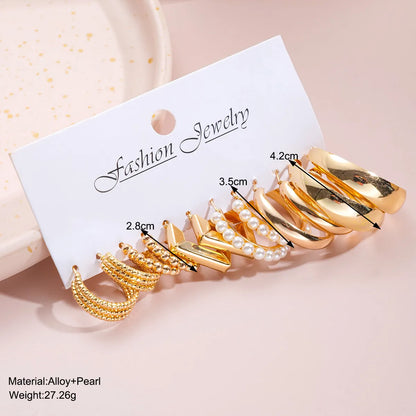 1 Set IG Style Luxurious Simple Style Geometric Inlay Alloy Pearl Earrings