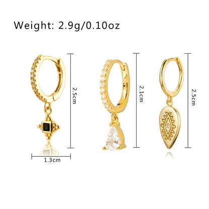 1 Set IG Style Original Design Simple Style Water Droplets Eye Asymmetrical Inlay Copper Zircon 18K Gold Plated Drop Earrings