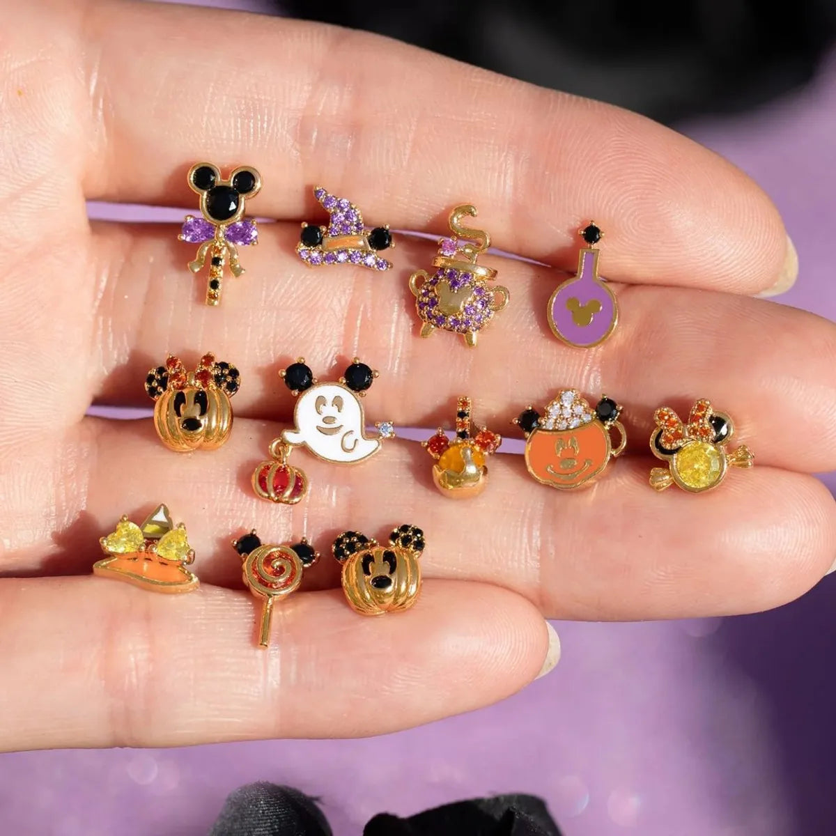 1 Set IG Style Pumpkin Ghost Bow Knot Plating Copper Zircon Ear Studs