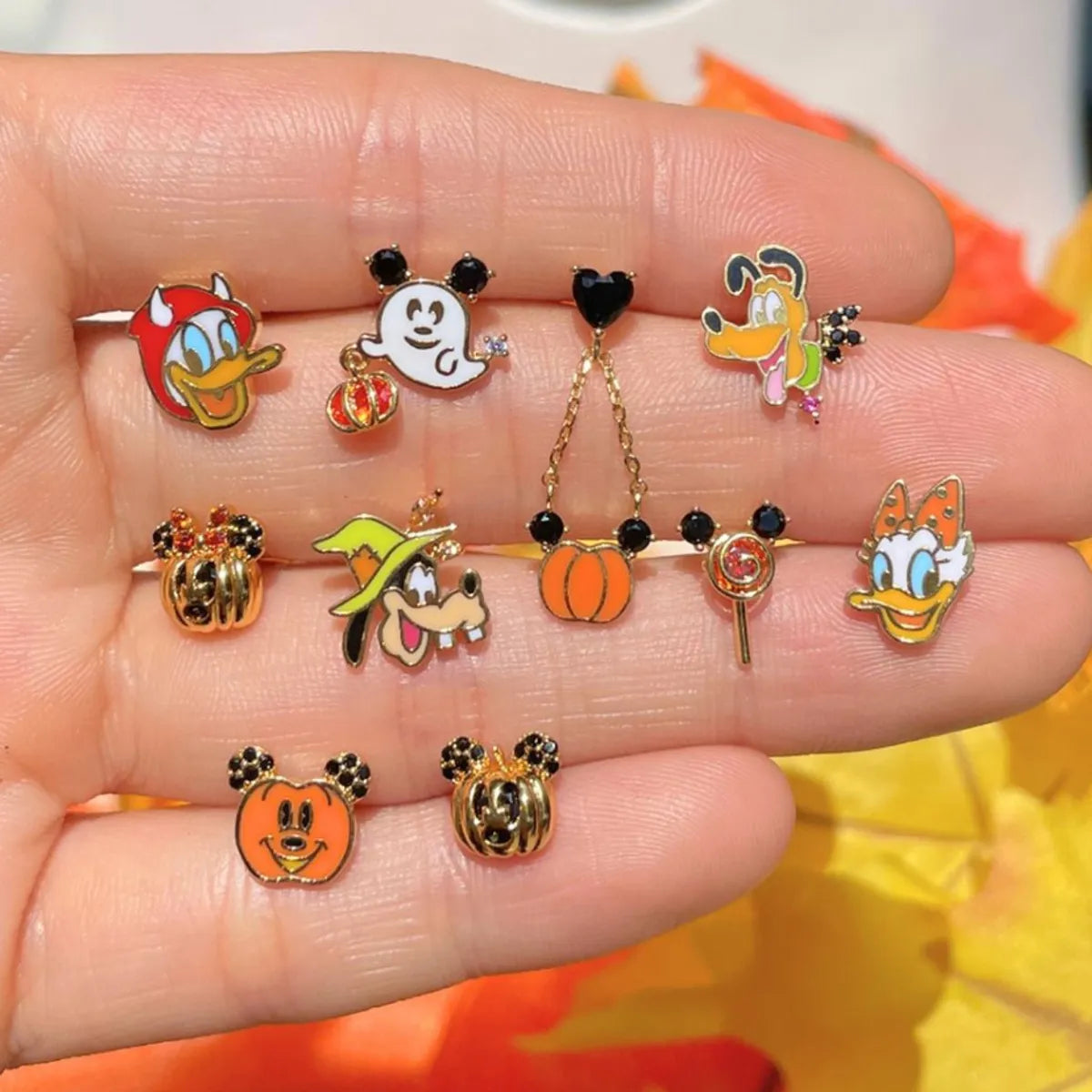 1 Set IG Style Pumpkin Ghost Bow Knot Plating Copper Zircon Ear Studs