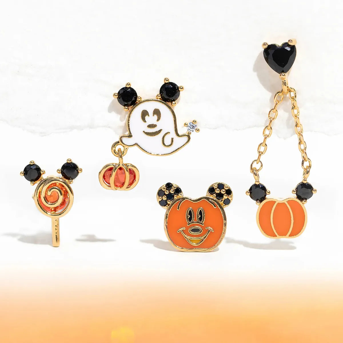 1 Set IG Style Pumpkin Ghost Bow Knot Plating Copper Zircon Ear Studs