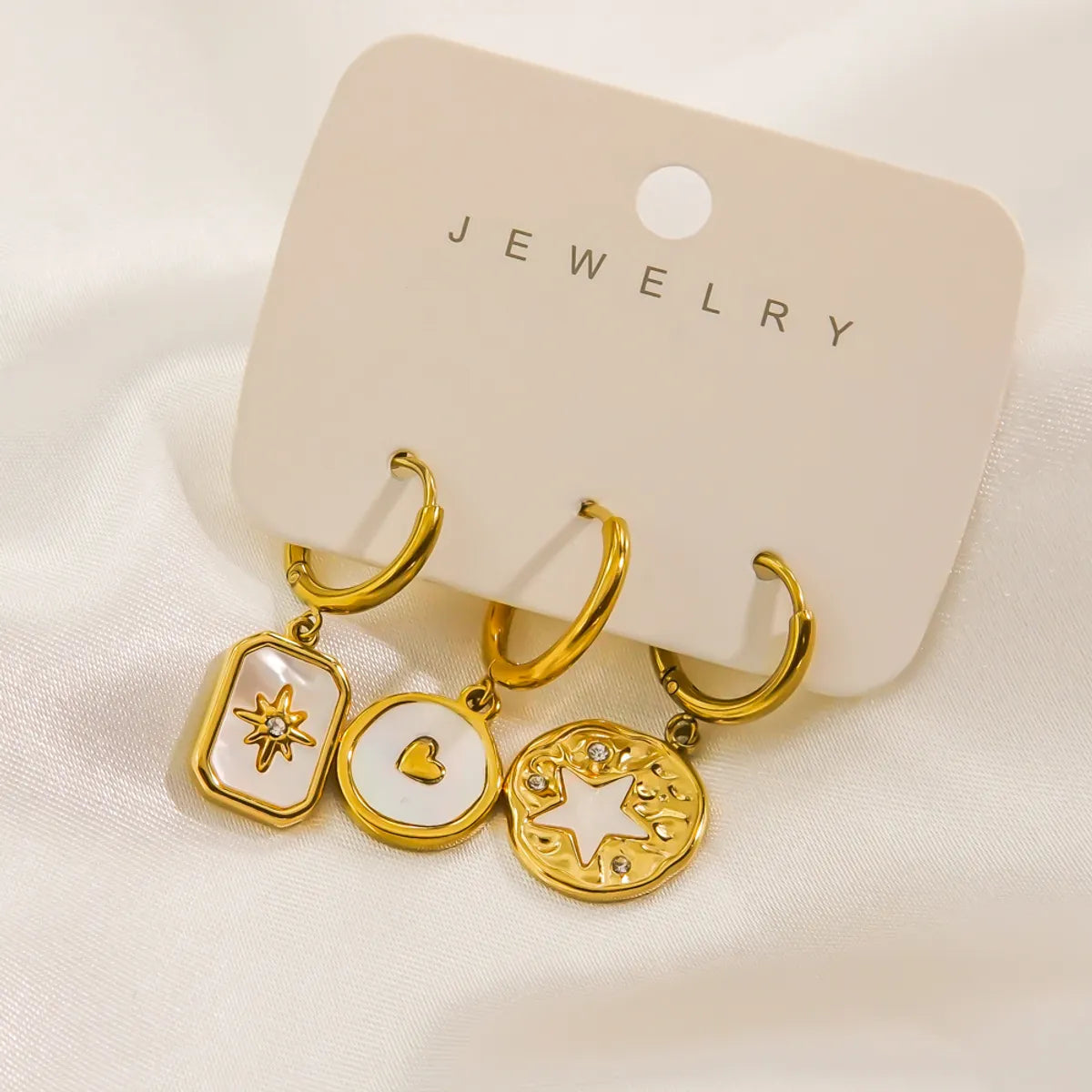 1 Set IG Style Retro Geometric Inlay Stainless Steel Shell 14K Gold Plated Drop Earrings