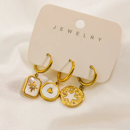 1 Set IG Style Retro Geometric Inlay Stainless Steel Shell 14K Gold Plated Drop Earrings