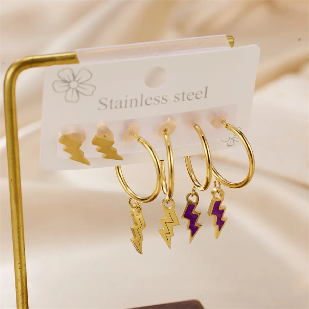 1 Set Ig Style Simple Style Devil's Eye Lightning Polishing Plating Stainless Steel 18k Gold Plated Earrings