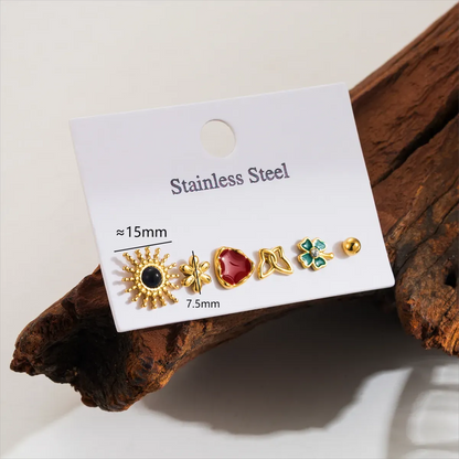 1 Set Ig Style Simple Style Geometric Enamel Plating Inlay Stainless Steel Natural Stone Zircon 18k Gold Plated Ear Studs