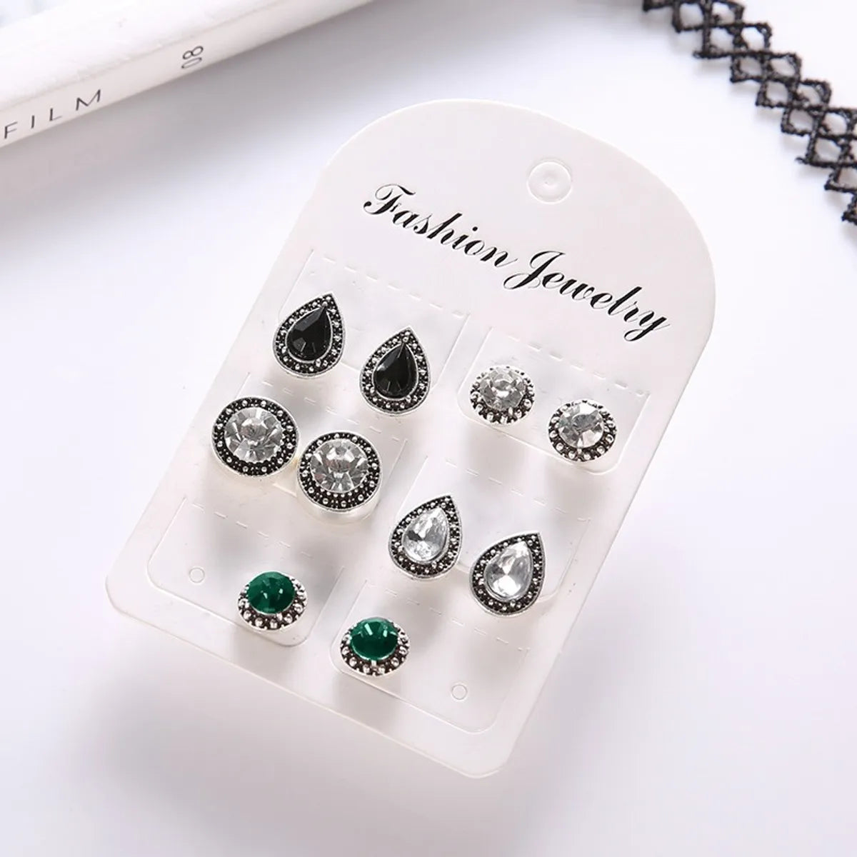 1 Set IG Style Simple Style Round Water Droplets Inlay Alloy Gem Crystal Zircon Ear Studs