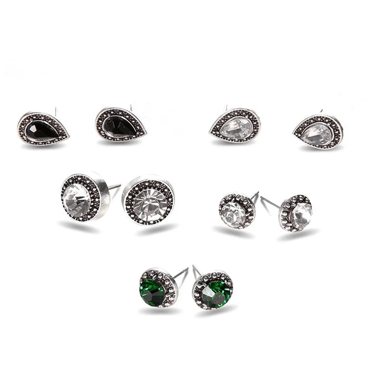 1 Set IG Style Simple Style Round Water Droplets Inlay Alloy Gem Crystal Zircon Ear Studs