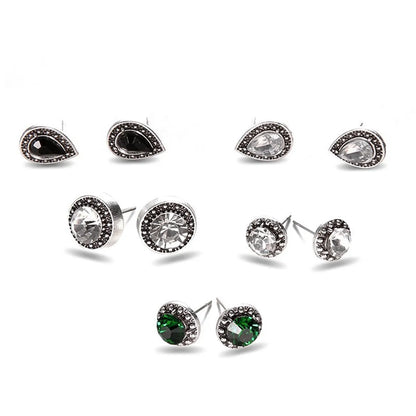 1 Set IG Style Simple Style Round Water Droplets Inlay Alloy Gem Crystal Zircon Ear Studs