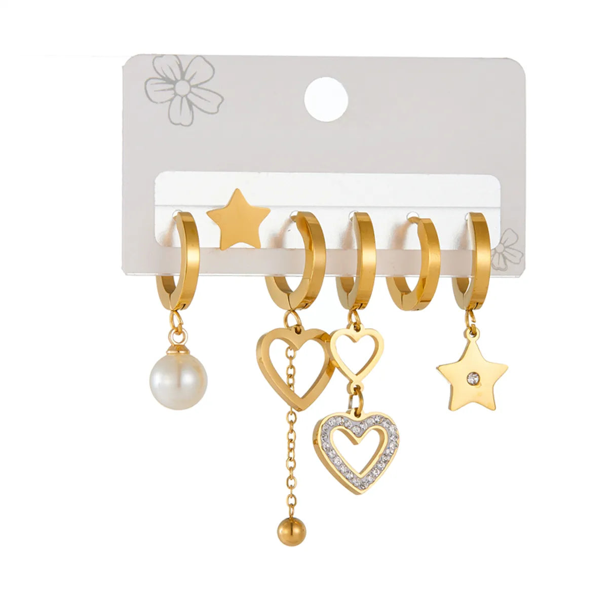 1 Set IG Style Star Heart Shape Plating 304 Stainless Steel 18K Gold Plated Earrings