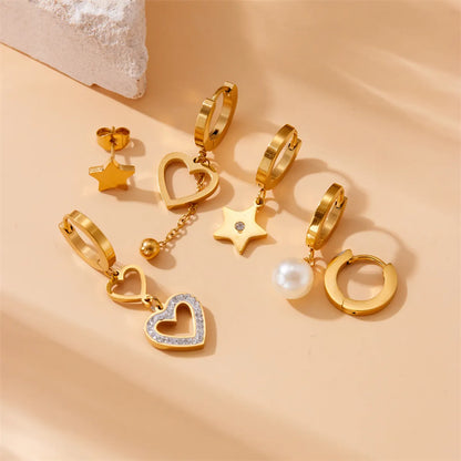 1 Set IG Style Star Heart Shape Plating 304 Stainless Steel 18K Gold Plated Earrings