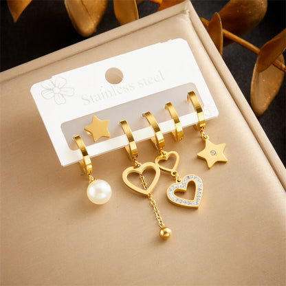 1 Set IG Style Star Heart Shape Plating 304 Stainless Steel 18K Gold Plated Earrings