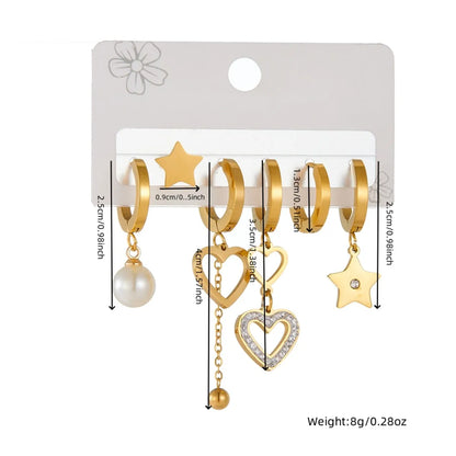 1 Set IG Style Star Heart Shape Plating 304 Stainless Steel 18K Gold Plated Earrings