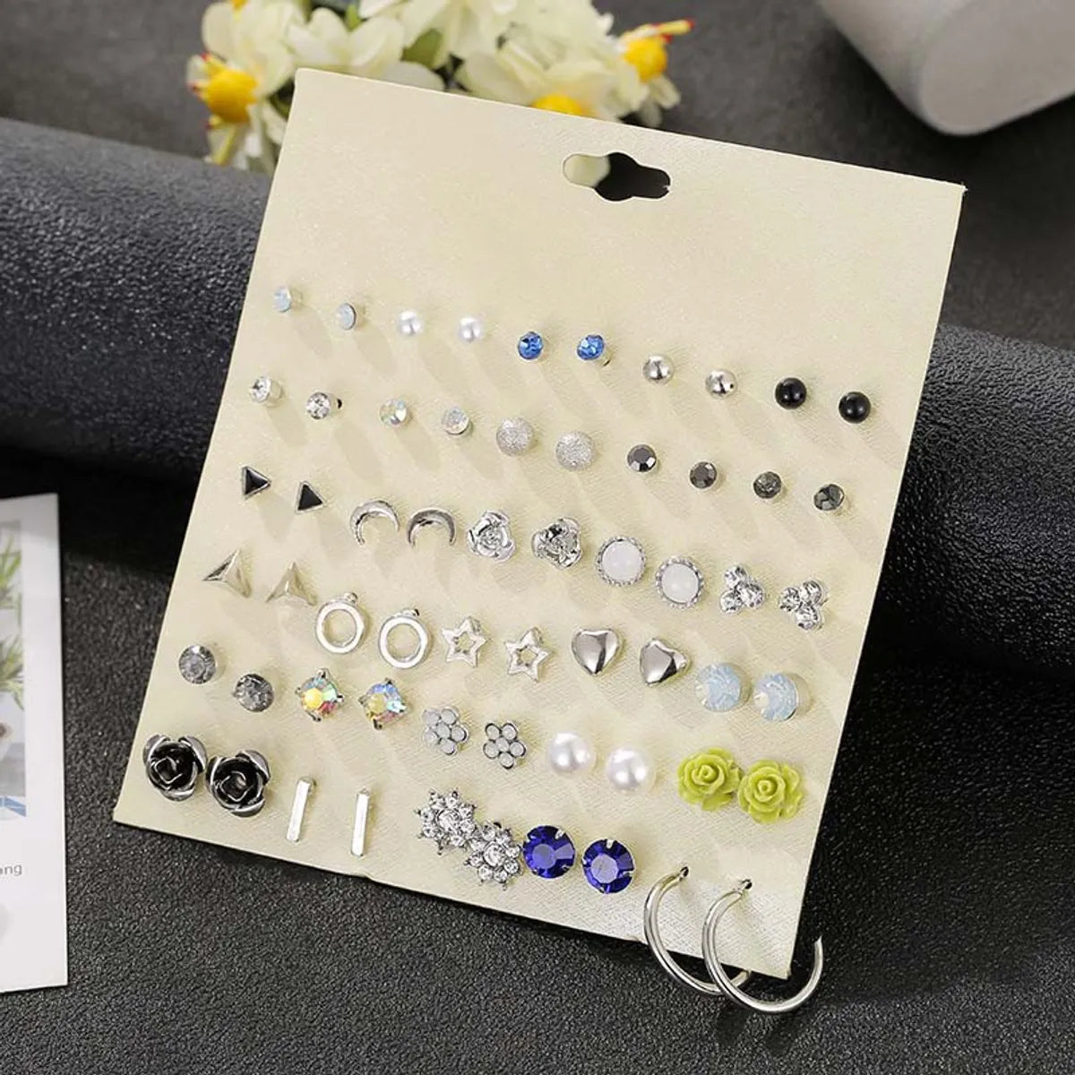 1 Set Lady Classic Style Heart Shape Flower Butterfly Inlay Alloy Artificial Gemstones Ear Studs