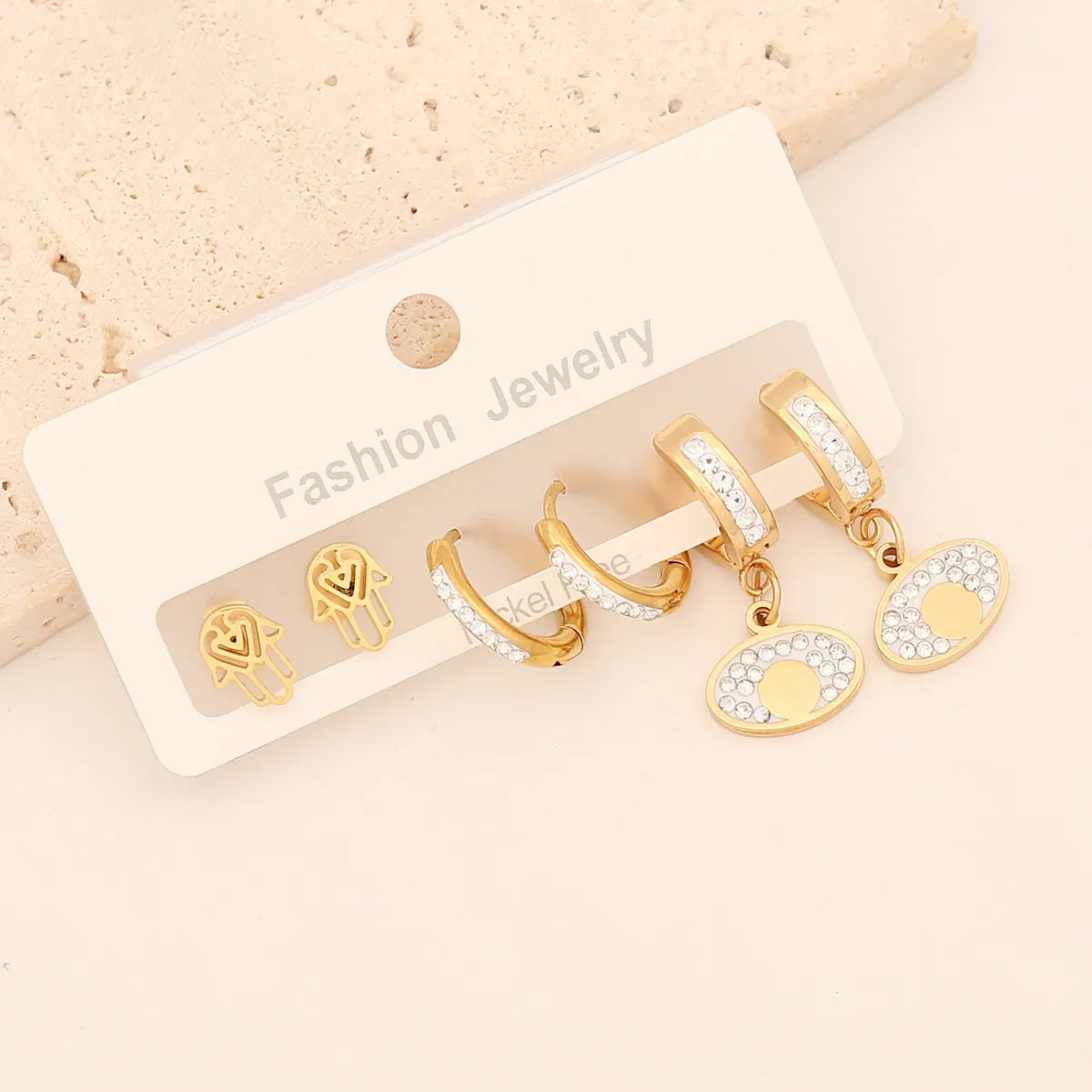 1 Set Lady Commute Letter Star Heart Shape Inlay Stainless Steel Zircon Earrings