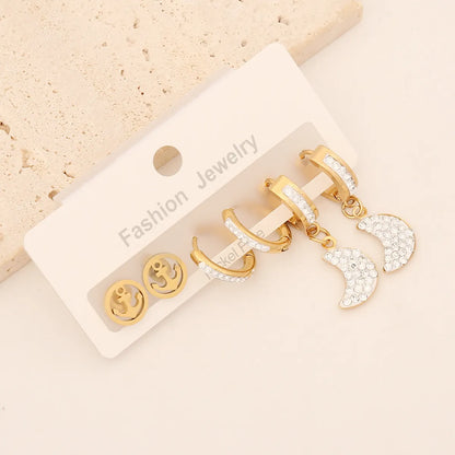 1 Set Lady Commute Letter Star Heart Shape Inlay Stainless Steel Zircon Earrings