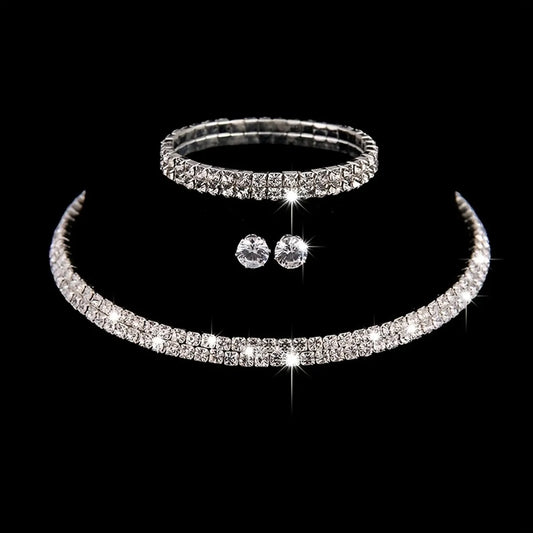 Luxurious Geometric Alloy Plating Rhinestones Silver Plated Women's Bracelets Earrings Necklace