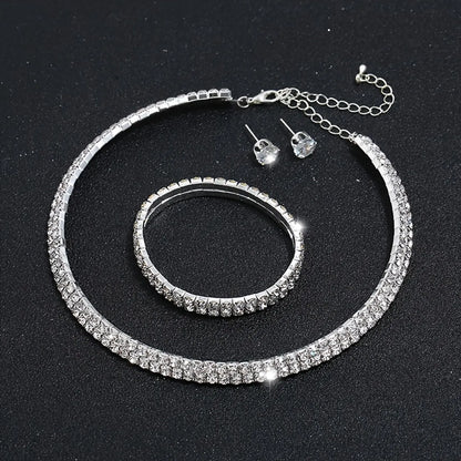 Luxurious Geometric Alloy Plating Rhinestones Silver Plated Women's Bracelets Earrings Necklace