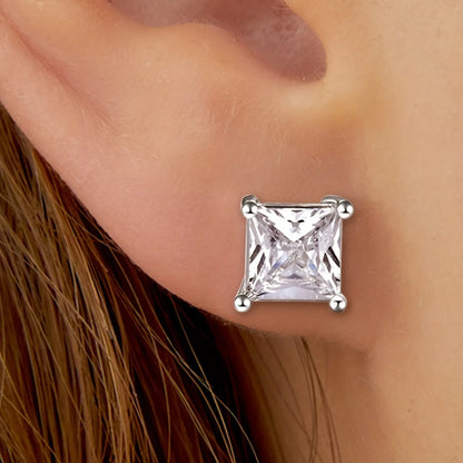 1 Set Luxurious Shiny Square Plating Inlay Copper Zircon White Gold Plated Ear Studs