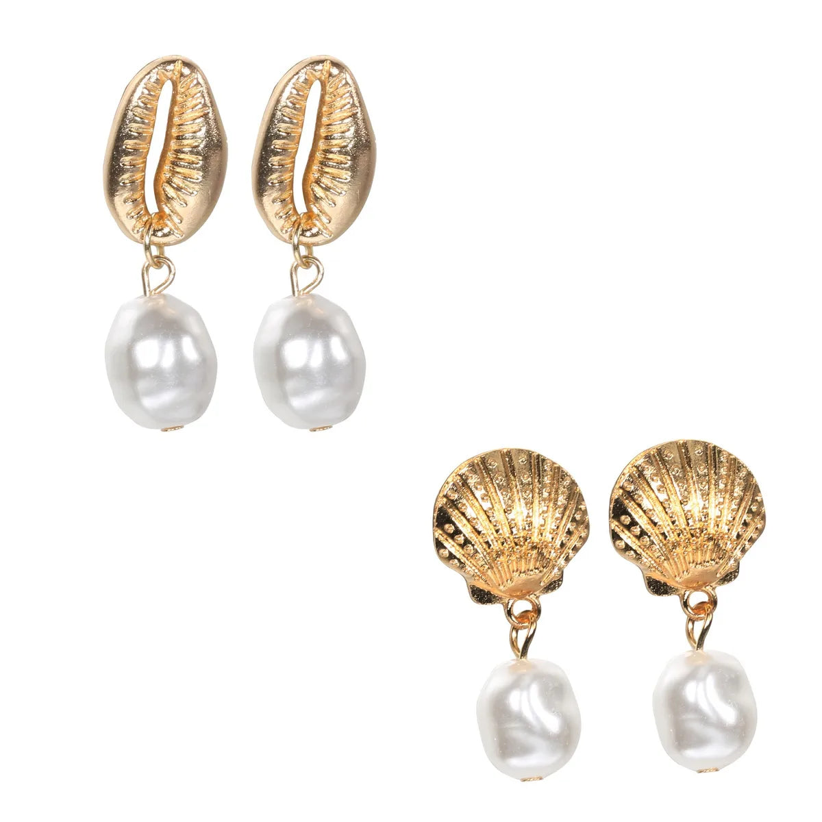 1 Set Modern Style Classic Style Scallop Shell Plating Inlay Alloy Artificial Pearls Drop Earrings