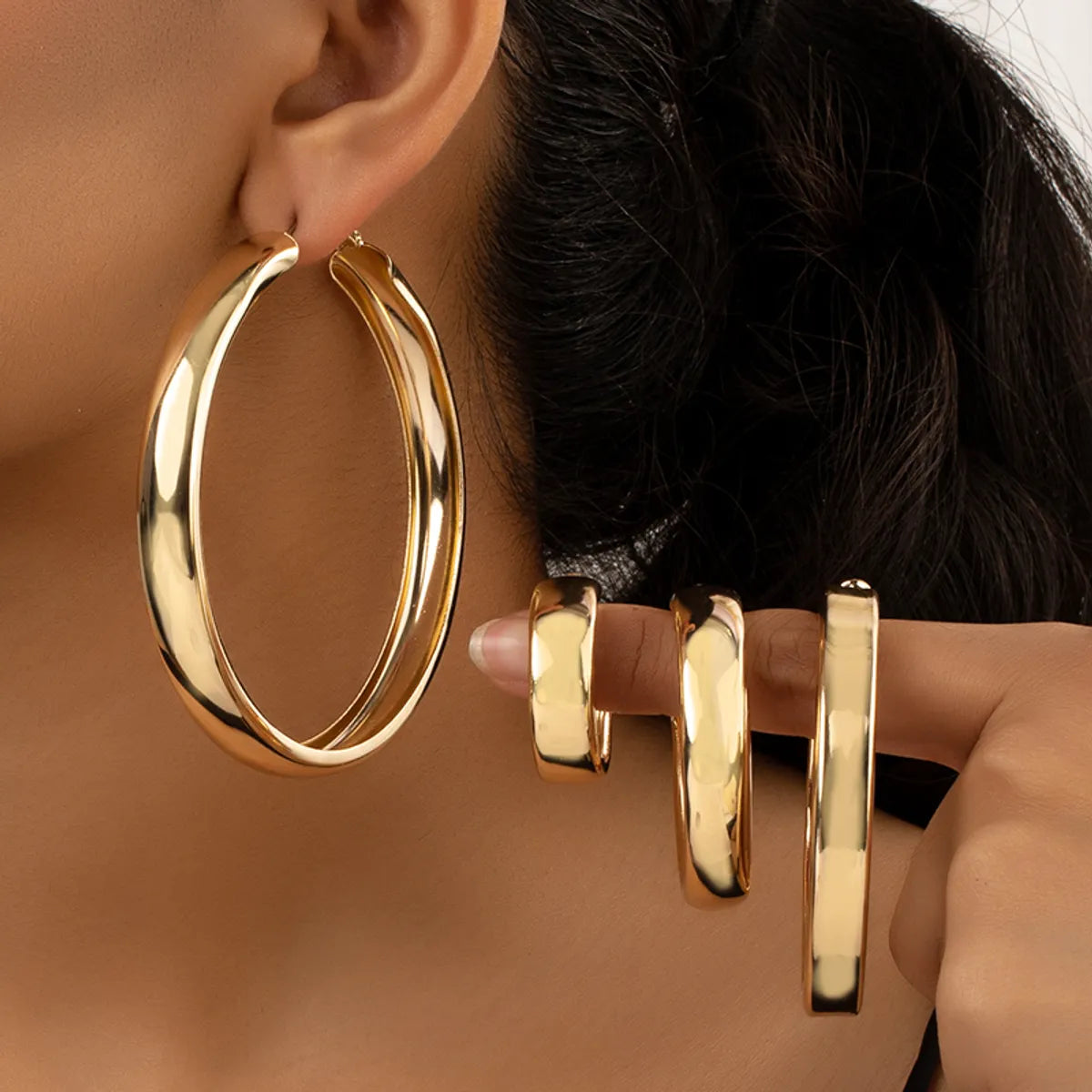 1 Set Nordic Style Simple Style Round Plating Alloy Gold Plated Hoop Earrings