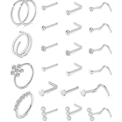 1 Set Nose Rings & Studs Casual Simple Style Geometric 316 Stainless Steel  Inlay Zircon Nose Rings & Studs