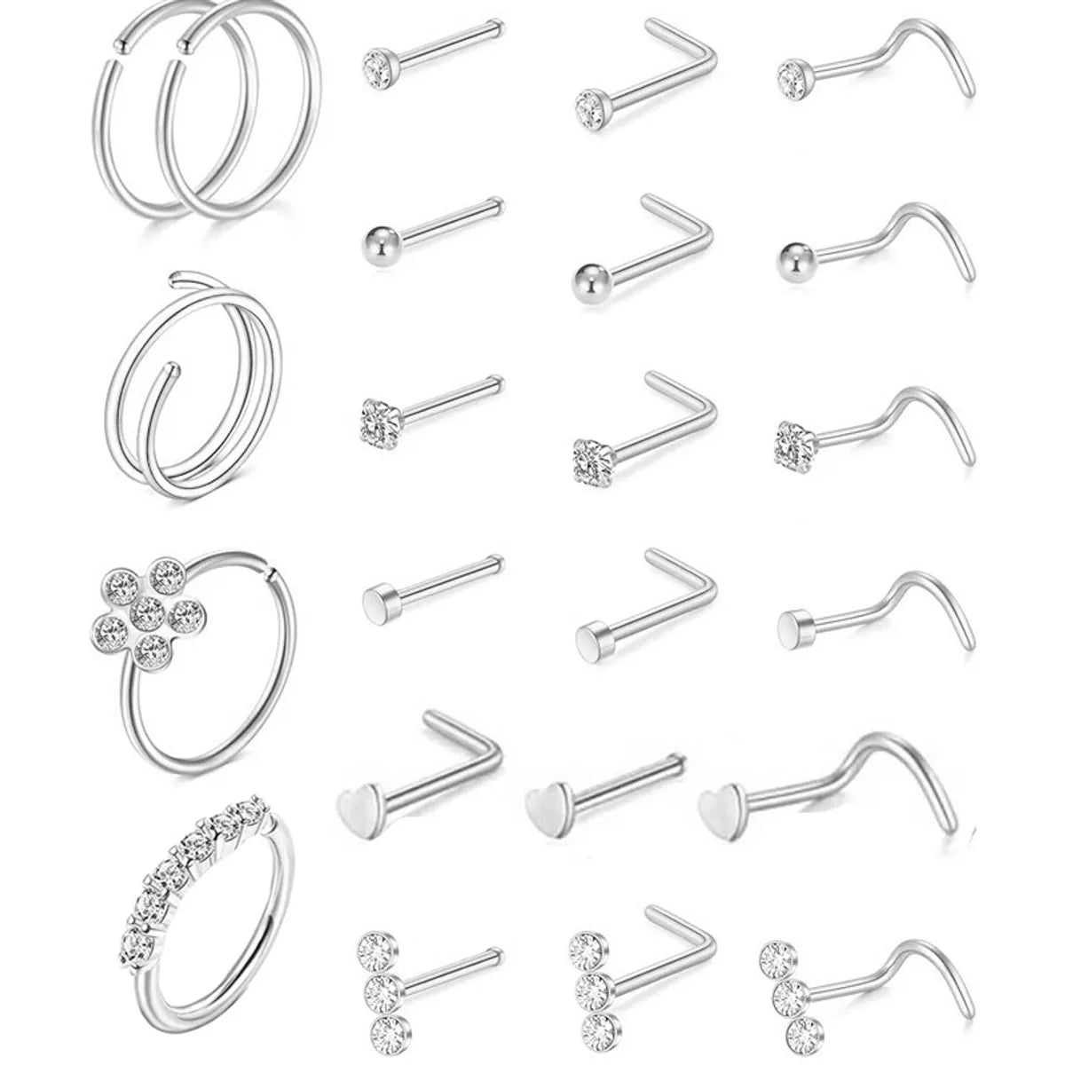 1 Set Nose Rings & Studs Casual Simple Style Geometric 316 Stainless Steel  Inlay Zircon Nose Rings & Studs