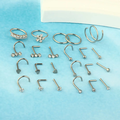 1 Set Nose Rings & Studs Casual Simple Style Geometric 316 Stainless Steel  Inlay Zircon Nose Rings & Studs