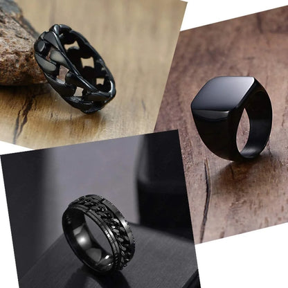 Punk Geometric 304 Stainless Steel Plating Black Plated Men'S Rings