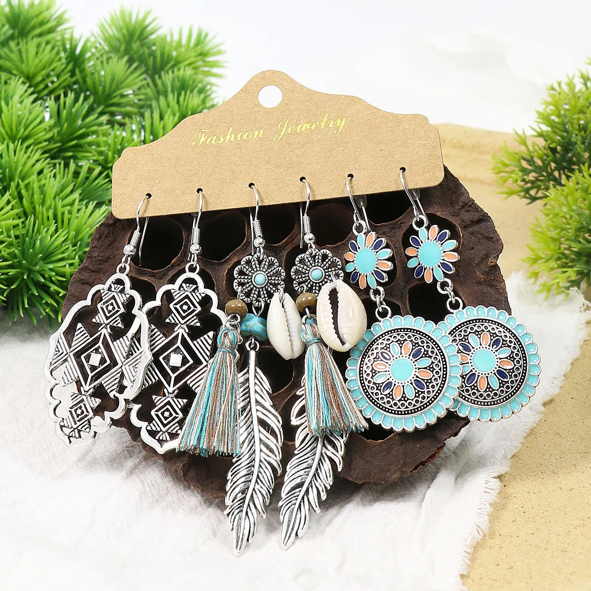 1 Set Retro Color Block Chain Alloy Drop Earrings