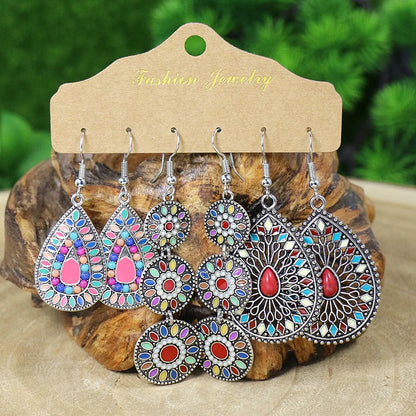 1 Set Retro Color Block Chain Alloy Drop Earrings