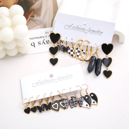 1 Set Retro Ethnic Style Gossip Heart Shape Butterfly Arylic Alloy Earrings