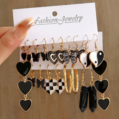 1 Set Retro Ethnic Style Gossip Heart Shape Butterfly Arylic Alloy Earrings