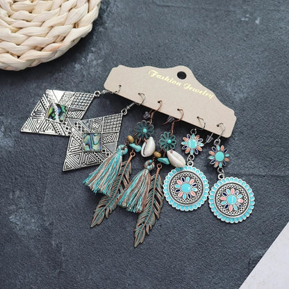 1 Set Retro Flower Alloy Turquoise Seed Bead Handmade Women'S Drop Earrings