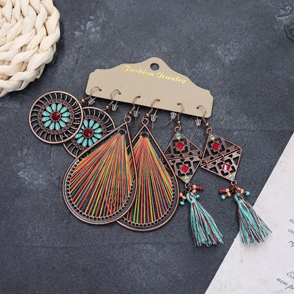 1 Set Retro Flower Alloy Turquoise Seed Bead Handmade Women'S Drop Earrings