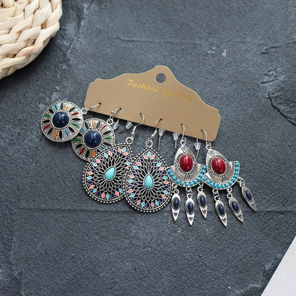 1 Set Retro Flower Alloy Turquoise Seed Bead Handmade Women'S Drop Earrings