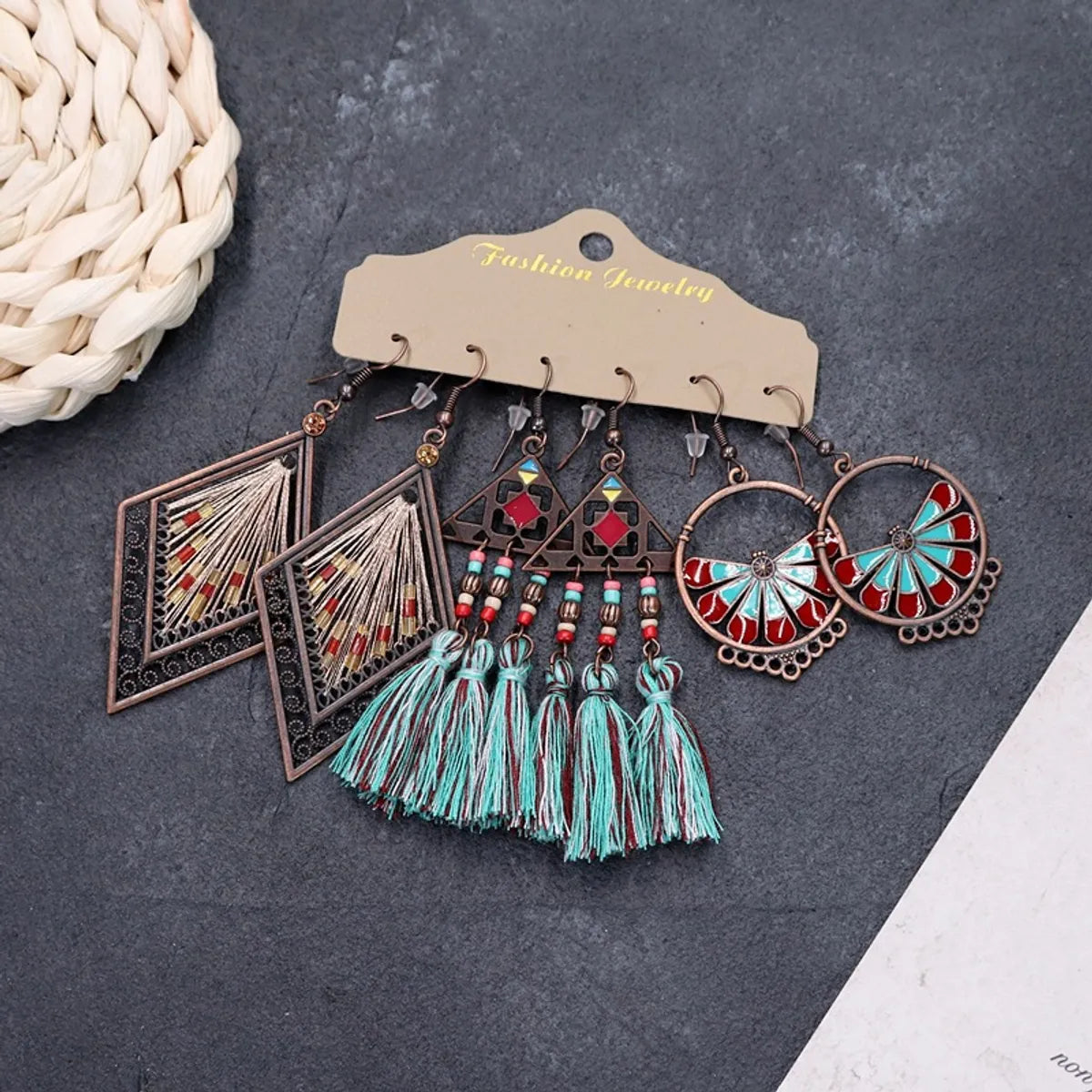 1 Set Retro Flower Alloy Turquoise Seed Bead Handmade Women'S Drop Earrings