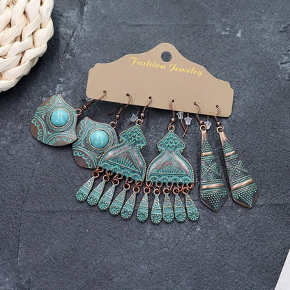 1 Set Retro Flower Alloy Turquoise Seed Bead Handmade Women'S Drop Earrings